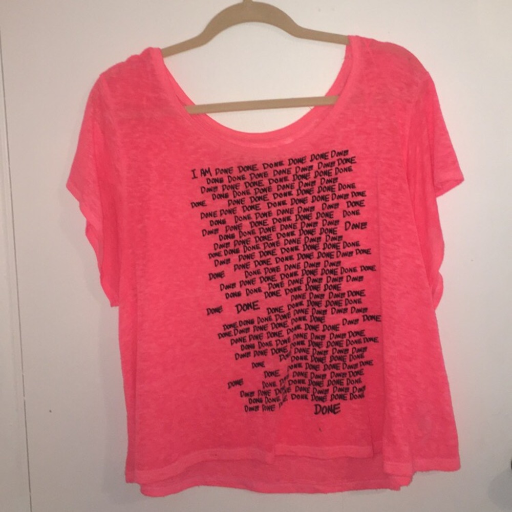 “i am done” pink off the shoulder top